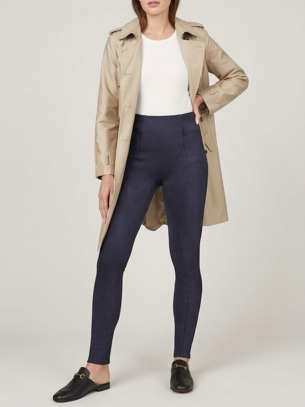 SPANX Faux Suede Leggings in Classic Navy Women's Size Large New With Tags